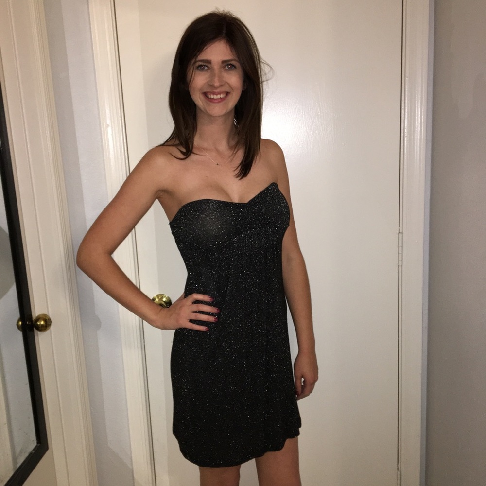 Black Sparkly Strapless Mini Dress